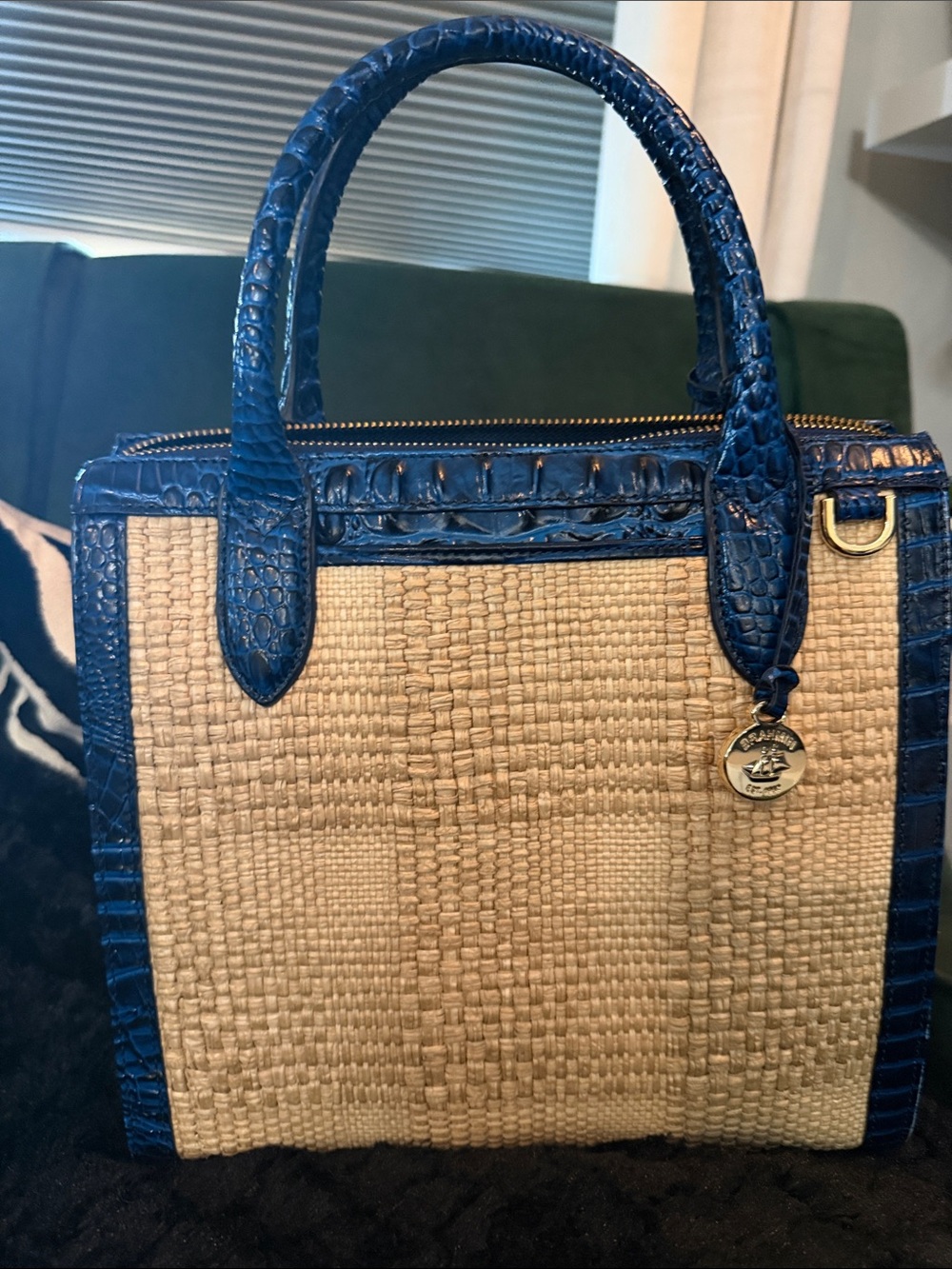 Brahmin Blue Trim Woven Satchel